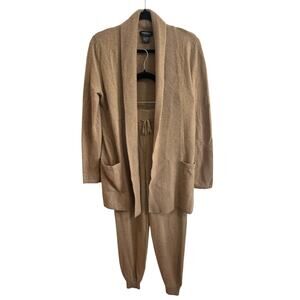 Lord & Taylor Cashmere Set Joggers and Cardigan Tan Beige Sz S Top Sz XS Bottom